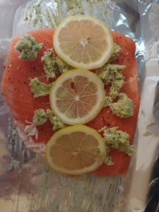 Lemon, wasabi, and salmon