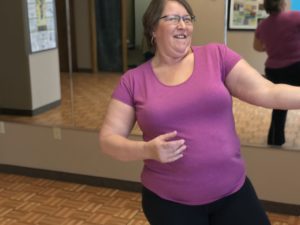Tammy doing dance exercise at Minneapolis fitness studio