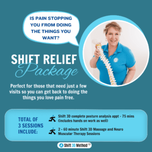 Get out of pain with Shift Relief Package for pain relief, nerve impingements, sciatica pain, runners knee, neck pain, shoulder pain, low back pain, minneapolis, St Paul